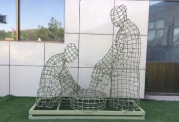 潮州鏤空洗腳雕塑制作，園林裝飾，鐵藝孝道人物雕塑