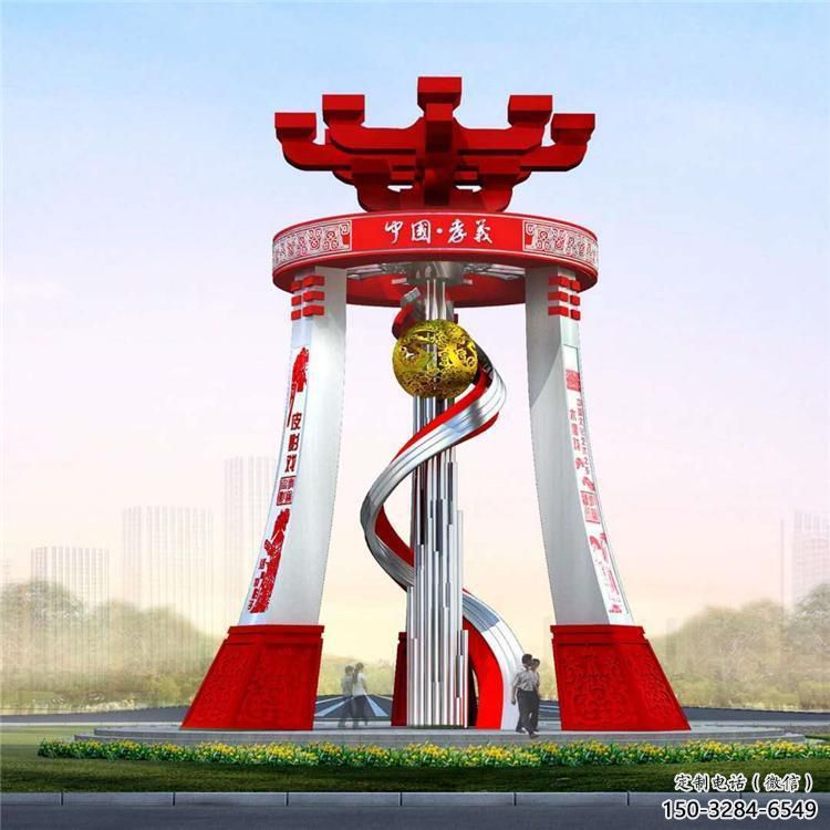 城市精神堡壘雕塑，地標(biāo)文明建筑不銹鋼雕塑