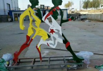 小河賽跑雕塑，鏤空工藝制作，不銹鋼烤漆體育人物雕塑