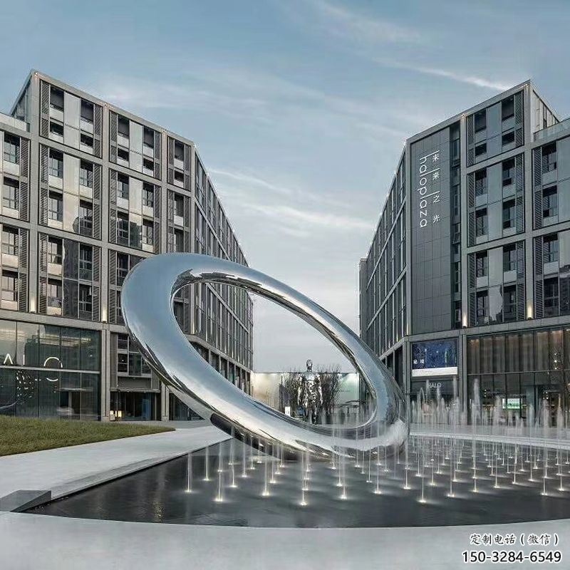 岳陽(yáng)永州水簾圓環(huán)雕塑，直噴式旱地水景噴泉雕塑