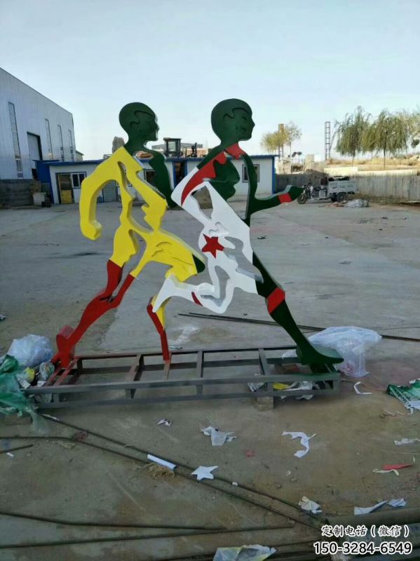 鎮江賽跑雕塑，鏤空工藝制作，不銹鋼烤漆體育人物雕塑