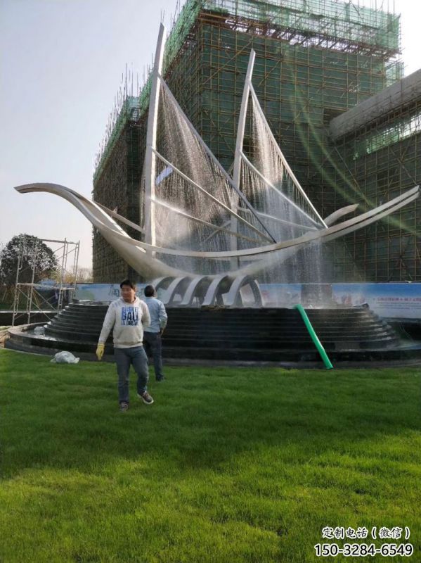 青銅峽帆船噴泉雕塑，水景水秀組合，旱地帆船噴泉雕塑廠家