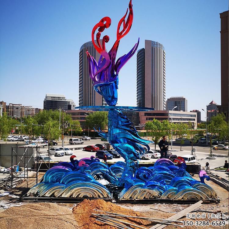 街道海浪雕塑，鍛造景觀雕塑，古銅效果