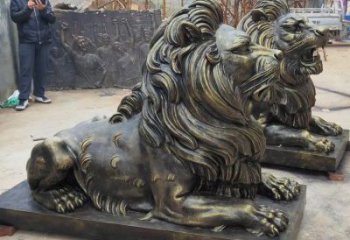 西吉大型趴獅雕塑，仿銅動物雕塑，玻璃鋼獅子雕塑制作