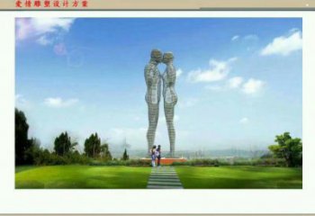 同心鏤空人物雕塑承接，陸地擺件，鐵藝字母人物雕塑制造商