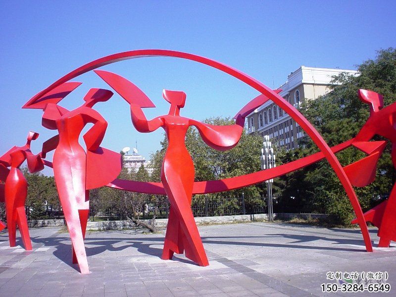 曲水扭秧歌雕塑，民俗舞蹈雕塑，不銹鋼抽象音樂人雕塑