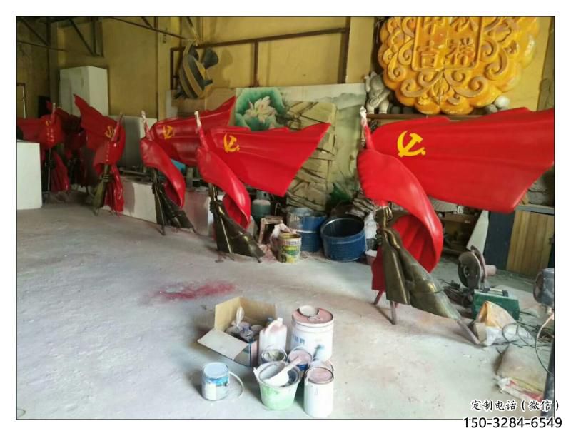 山南園林國旗雕塑，噴漆黨建雕塑，烤漆形式