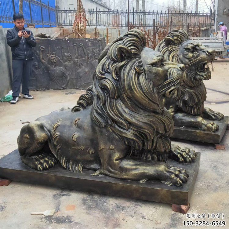 克拉瑪依大型趴獅雕塑，仿銅動(dòng)物雕塑，玻璃鋼獅子雕塑制作