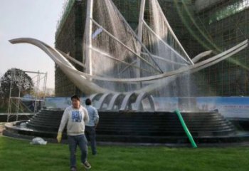 曲水帆船噴泉雕塑，水景水秀組合，旱地帆船噴泉雕塑廠家
