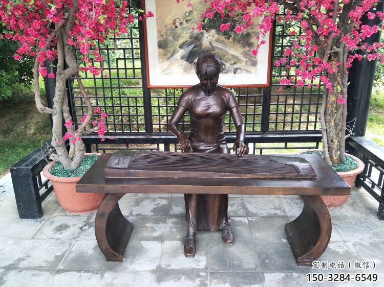 九龍坡彈古箏雕塑廠家，景觀概念，民俗人物雕塑通用